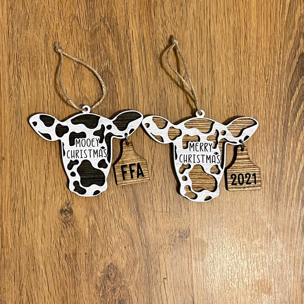 Christmas Cow Tag Ornament - Personalized