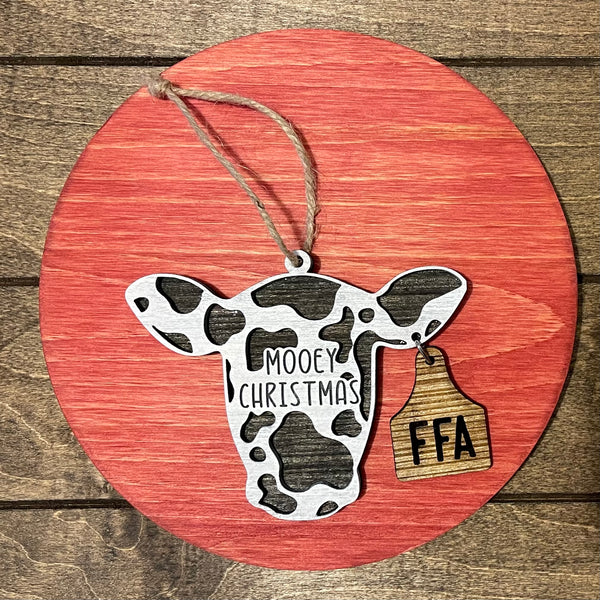 Christmas Cow Tag Ornament - Personalized
