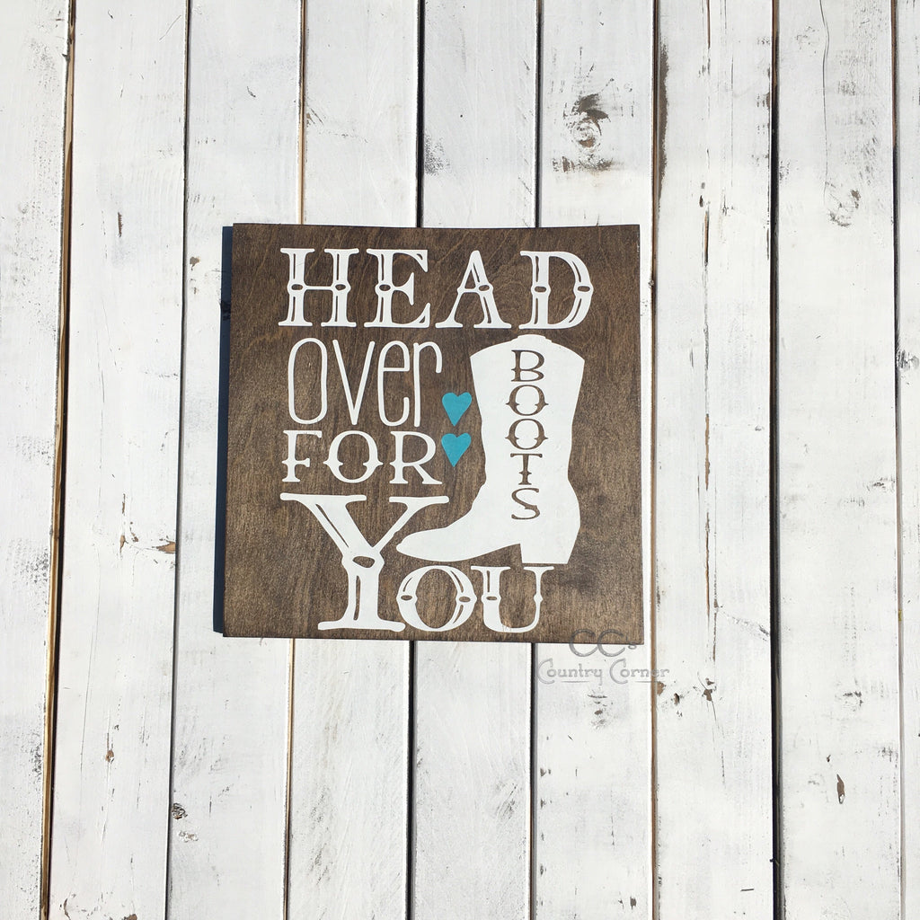 Head Over Boots For You | Pool Blue Hearts | Wood Sign | 12" x 12"